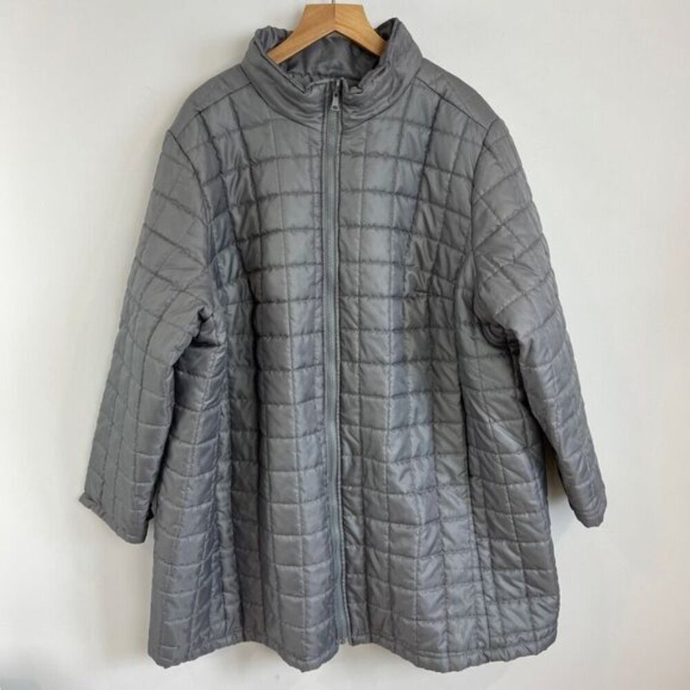 Woman Within Women's Size 26/28 2X Plus Grey Quilted Full Zip Jacket Coat